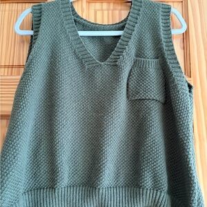 Women's Olive Green V-Neck Knit Sweater Vest